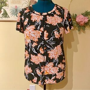 Roz & Ali Black and Pink Flutter Sleeve Blouse with Peter Pan Collar